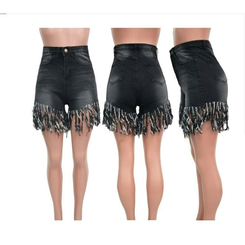 L&B High Rise Black Denim Fringe Hem Shorts Womens Size 4